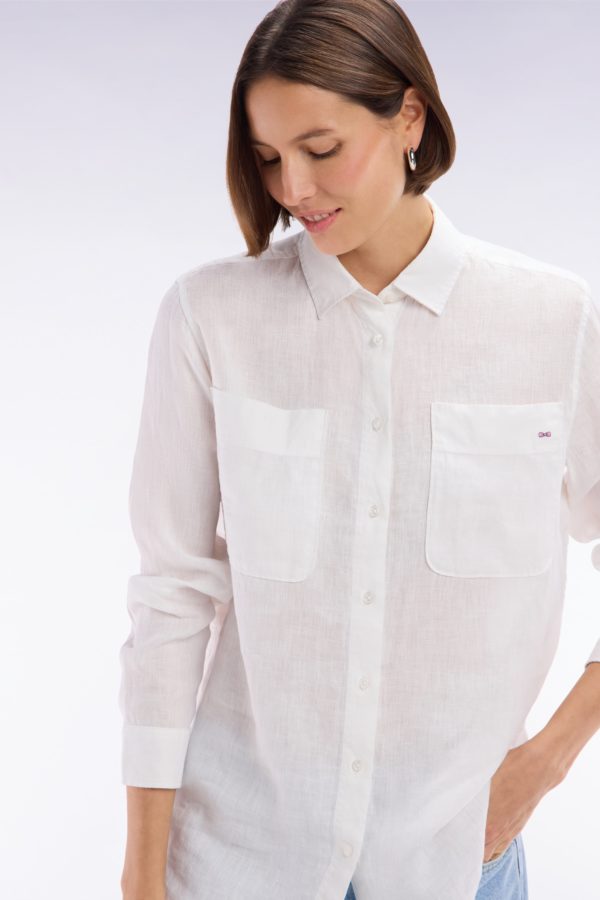 Chemise À Poches Plaquées En Lin Blanc Coupe Oversized Eden Park