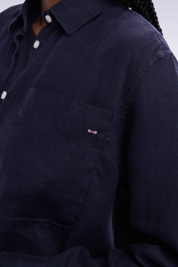 Chemise À Poches Plaquées En Lin Marine Coupe Oversized Eden Park – Image 4