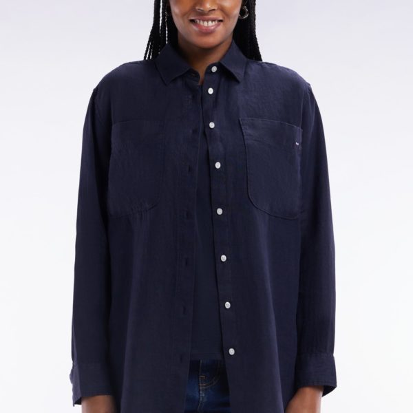 Chemise À Poches Plaquées En Lin Marine Coupe Oversized Eden Park
