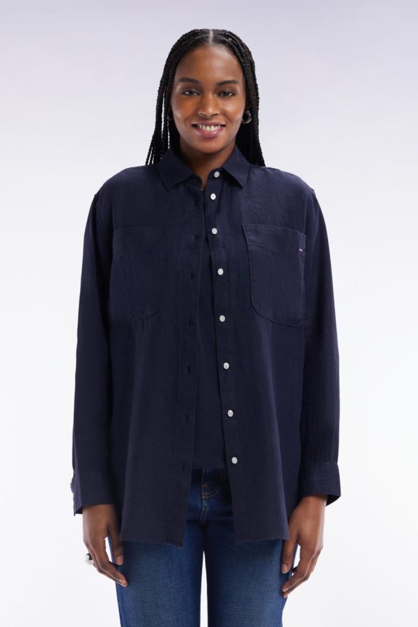 Chemise À Poches Plaquées En Lin Marine Coupe Oversized Eden Park – Image 2