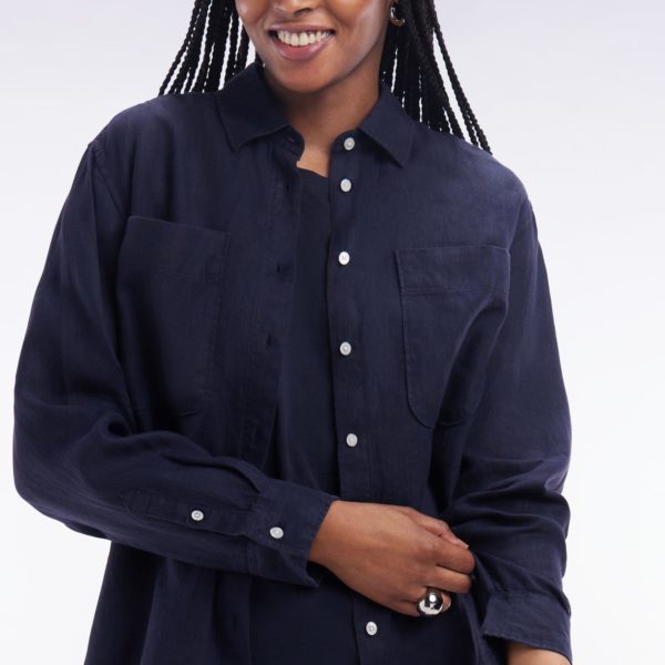 Chemise À Poches Plaquées En Lin Marine Coupe Oversized Eden Park