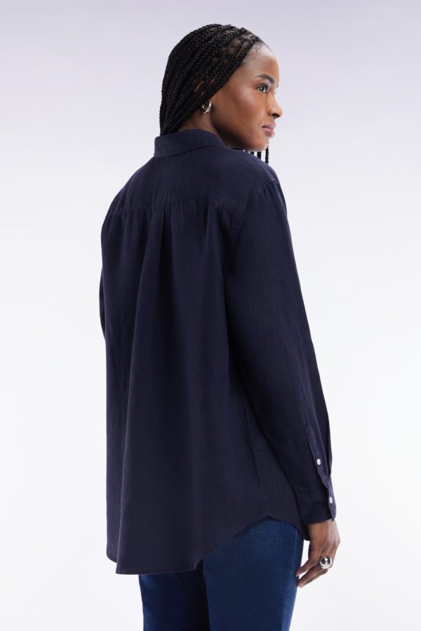 Chemise À Poches Plaquées En Lin Marine Coupe Oversized Eden Park – Image 3