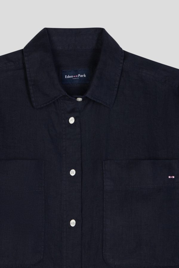 Chemise À Poches Plaquées En Lin Marine Coupe Oversized Eden Park – Image 5