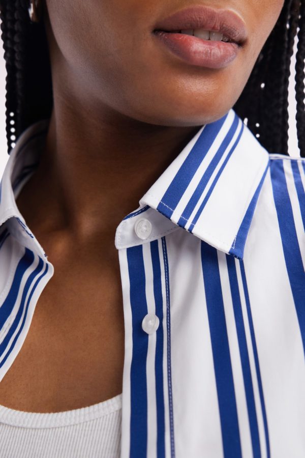 Chemise À Manches Courtes Rayée En Coton Marine Et Blanche Coupe Oversized Eden Park – Image 4
