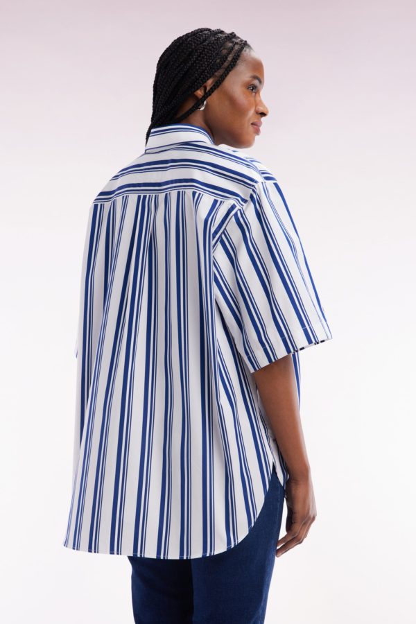 Chemise À Manches Courtes Rayée En Coton Marine Et Blanche Coupe Oversized Eden Park – Image 3