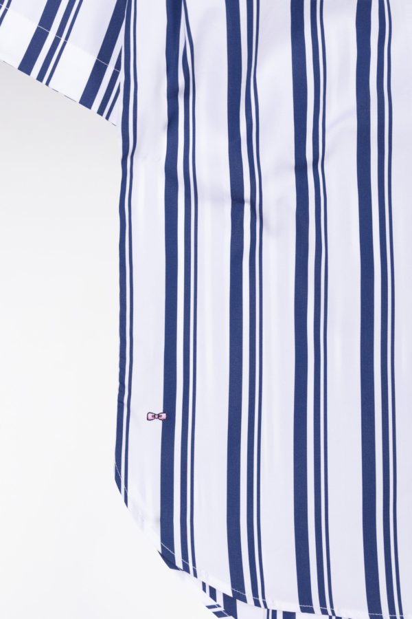 Chemise À Manches Courtes Rayée En Coton Marine Et Blanche Coupe Oversized Eden Park – Image 5