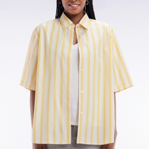 Chemise À Manches Courtes Rayée En Coton Jaune Et Blanche Coupe Oversized Eden Park