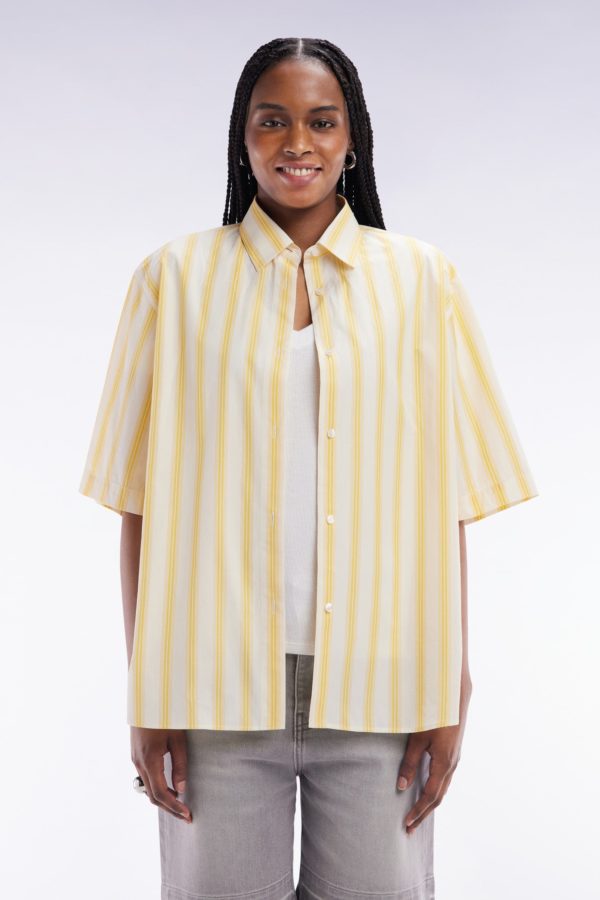 Chemise À Manches Courtes Rayée En Coton Jaune Et Blanche Coupe Oversized Eden Park – Image 2