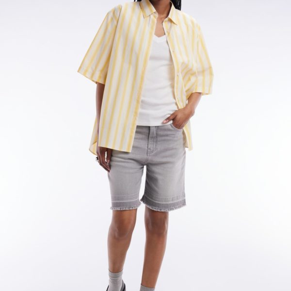Chemise À Manches Courtes Rayée En Coton Jaune Et Blanche Coupe Oversized Eden Park