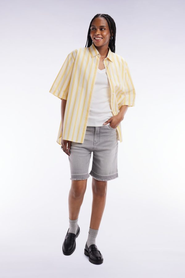 Chemise À Manches Courtes Rayée En Coton Jaune Et Blanche Coupe Oversized Eden Park