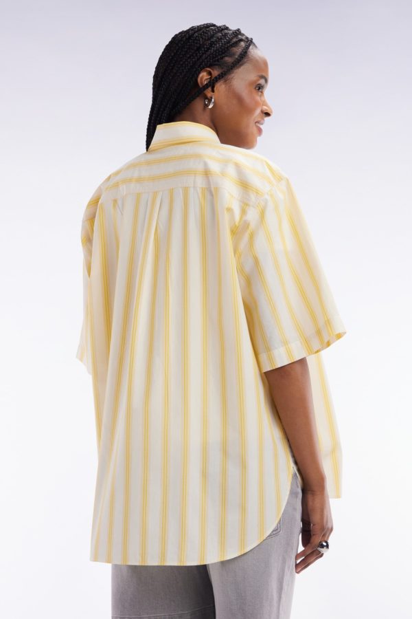 Chemise À Manches Courtes Rayée En Coton Jaune Et Blanche Coupe Oversized Eden Park – Image 3