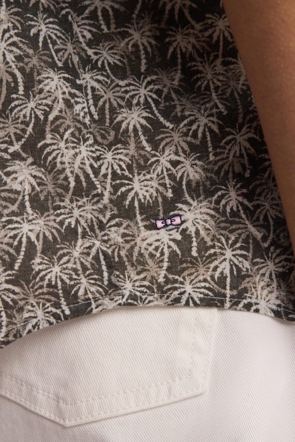 Chemise À Manches Courtes En Coton Kaki Imprimé Palmiers Coupe Oversized Eden Park – Image 3
