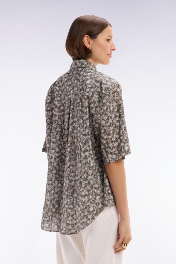 Chemise À Manches Courtes En Coton Kaki Imprimé Palmiers Coupe Oversized Eden Park – Image 4