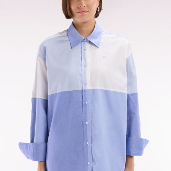 Chemise Colorblock En Popeline De Coton Bleue Coupe Oversized Eden Park