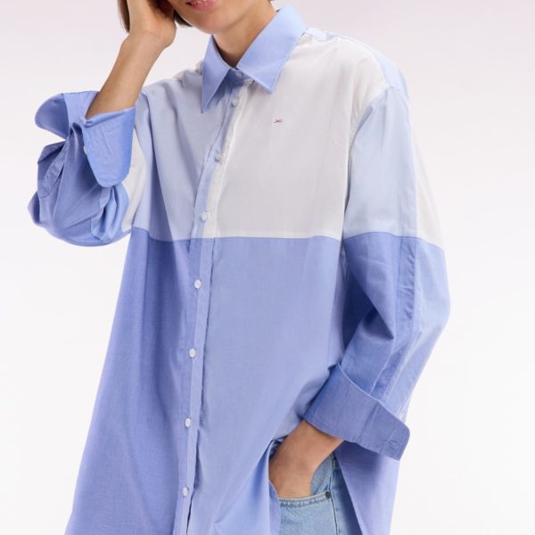 Chemise Colorblock En Popeline De Coton Bleue Coupe Oversized Eden Park