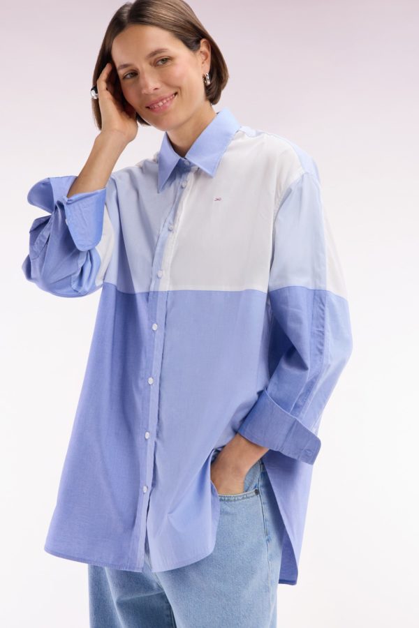 Chemise Colorblock En Popeline De Coton Bleue Coupe Oversized Eden Park