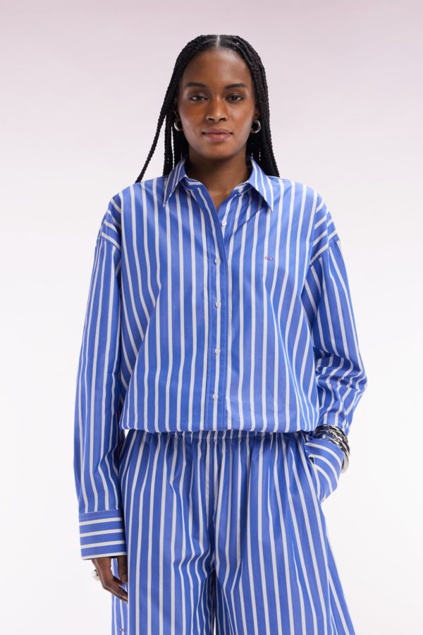 Chemise En Coton Bleue À Rayures Blanches Coupe Oversized Eden Park – Image 2