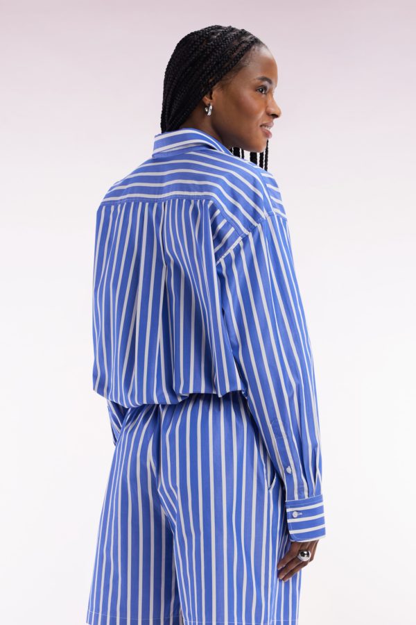 Chemise En Coton Bleue À Rayures Blanches Coupe Oversized Eden Park – Image 3