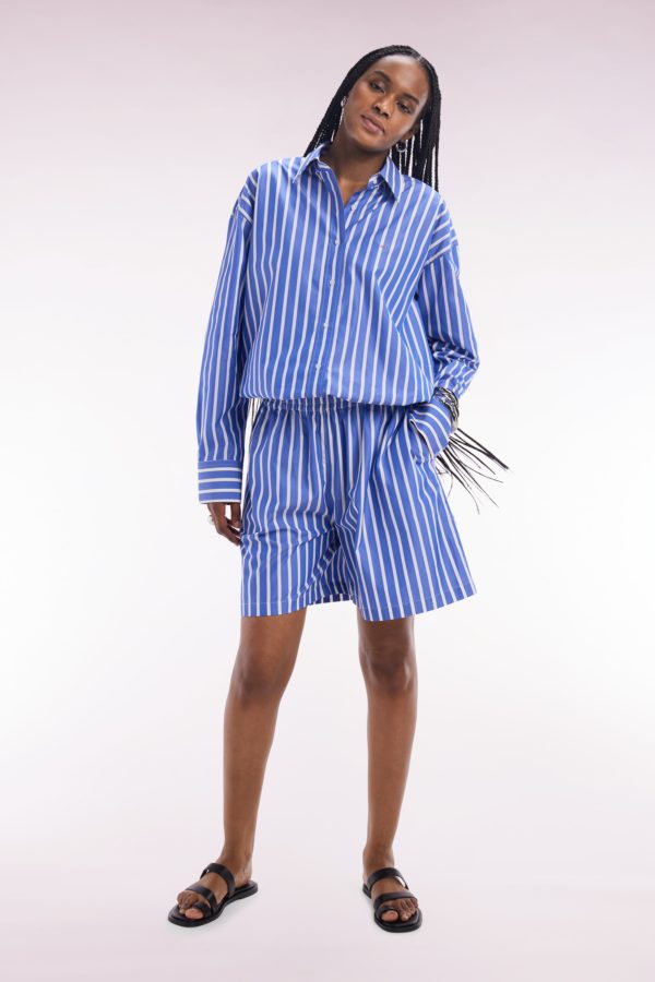 Chemise En Coton Bleue À Rayures Blanches Coupe Oversized Eden Park