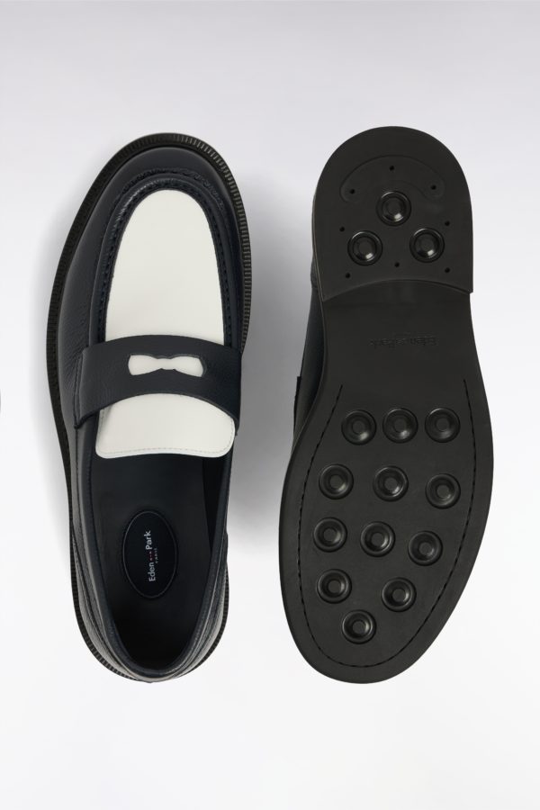 Mocassins Bicolores En Cuir Grainé Noirs Et Blancs Eden Park – Image 2