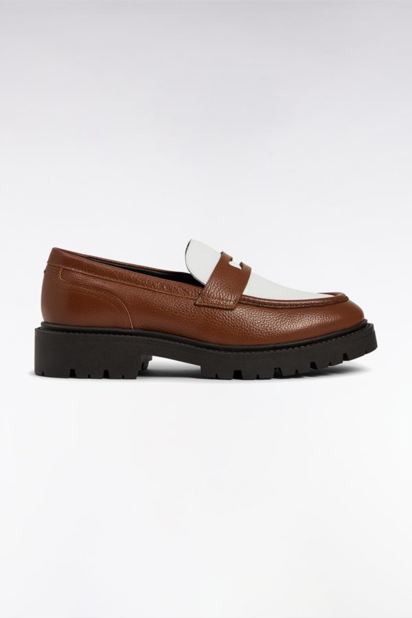 Mocassins Bicolores En Cuir Marron Et Blancs Eden Park
