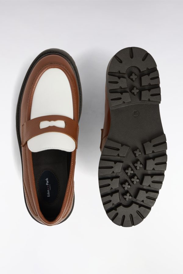 Mocassins Bicolores En Cuir Marron Et Blancs Eden Park – Image 2
