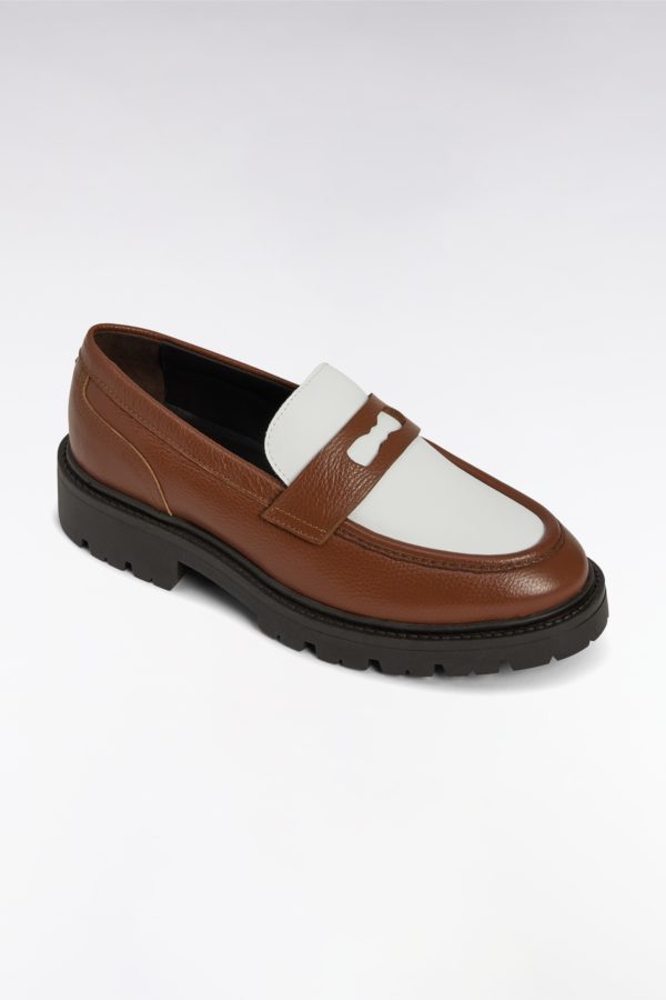 Mocassins Bicolores En Cuir Marron Et Blancs Eden Park – Image 4