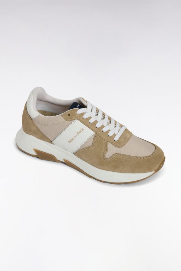 Sneakers Multimatières En Cuir Beiges Eden Park – Image 3