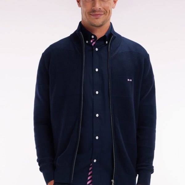 Cardigan Zippé En Tricot De Coton Marine Coupe Droite Eden Park