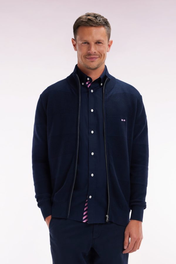 Cardigan Zippé En Tricot De Coton Marine Coupe Droite Eden Park