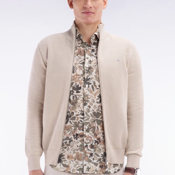 Cardigan Zippé En Coton Nid D'abeille Beige Coupe Droite Eden Park