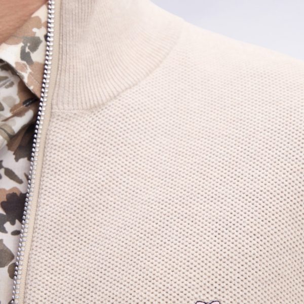 Cardigan Zippé En Coton Nid D’abeille Beige Coupe Droite Eden Park