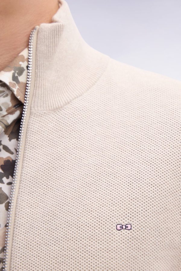 Cardigan Zippé En Coton Nid D'abeille Beige Coupe Droite Eden Park – Image 2