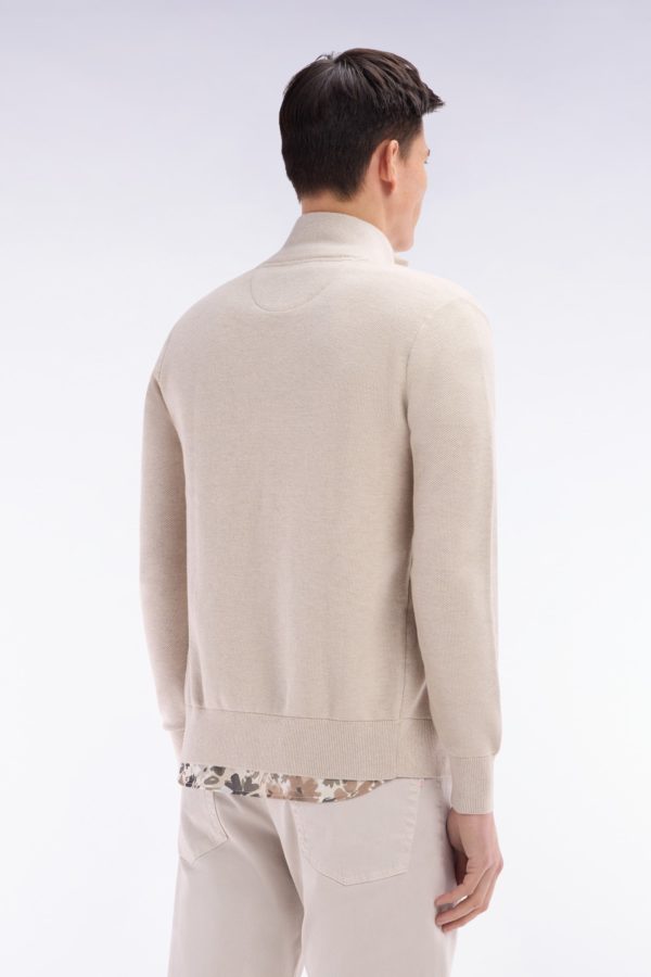 Cardigan Zippé En Coton Nid D'abeille Beige Coupe Droite Eden Park – Image 3