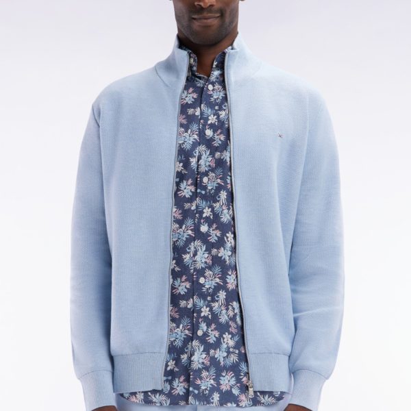 Cardigan Zippé En Coton Nid D'abeille Ciel Coupe Droite Eden Park