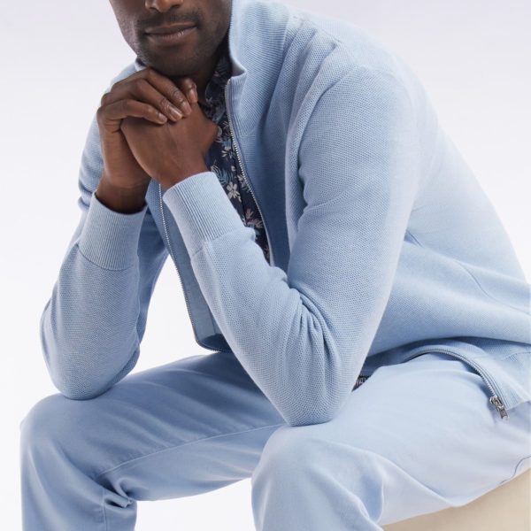 Cardigan Zippé En Coton Nid D’abeille Ciel Coupe Droite Eden Park