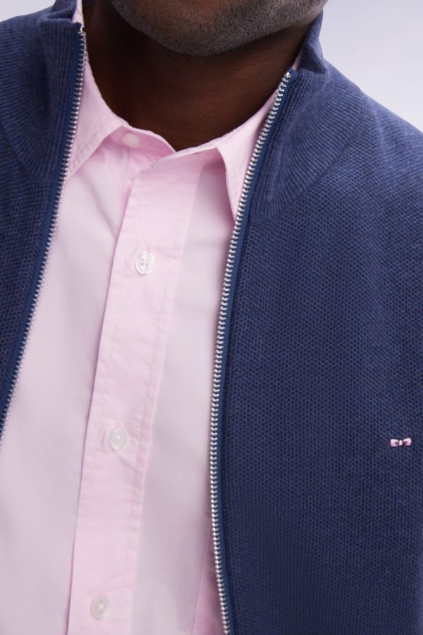 Cardigan Zippé En Coton Nid D'abeille Marine Coupe Droite Eden Park – Image 4