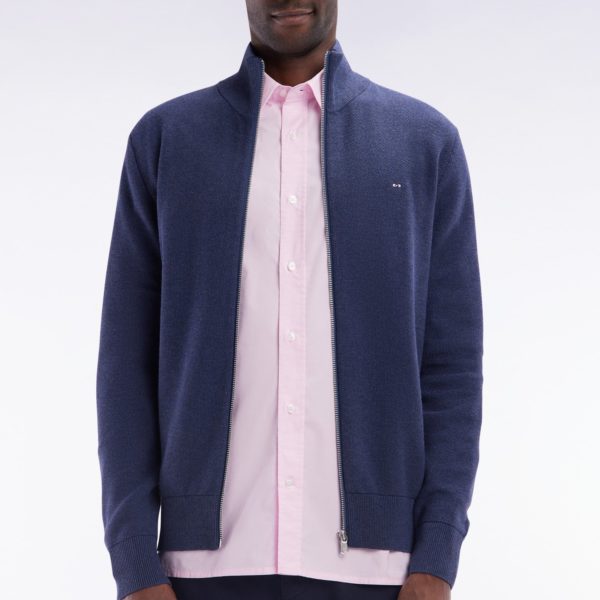 Cardigan Zippé En Coton Nid D'abeille Marine Coupe Droite Eden Park