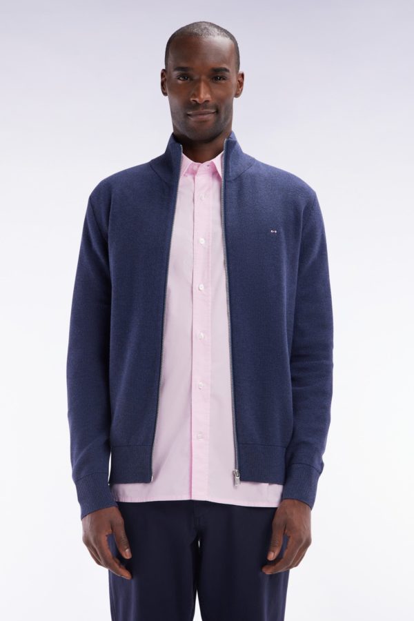 Cardigan Zippé En Coton Nid D'abeille Marine Coupe Droite Eden Park