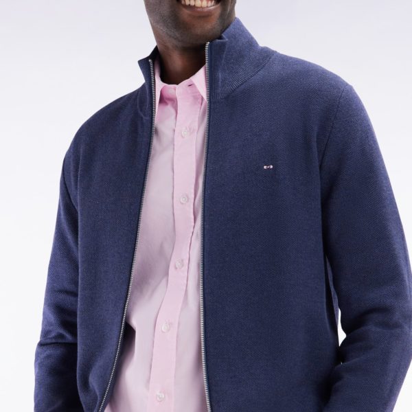 Cardigan Zippé En Coton Nid D’abeille Marine Coupe Droite Eden Park