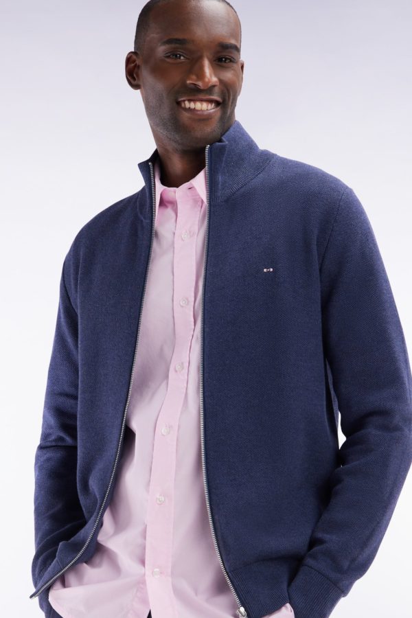 Cardigan Zippé En Coton Nid D'abeille Marine Coupe Droite Eden Park – Image 2