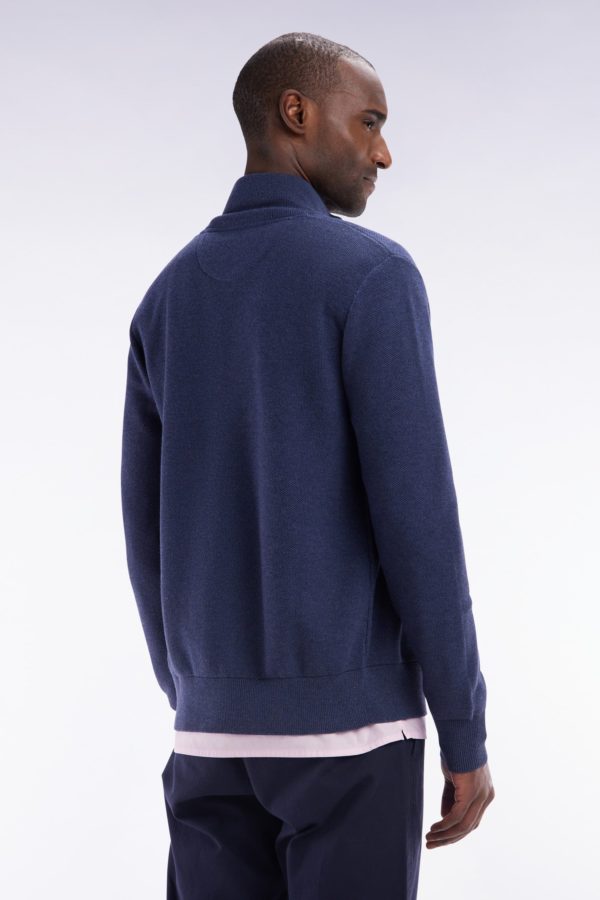 Cardigan Zippé En Coton Nid D'abeille Marine Coupe Droite Eden Park – Image 3