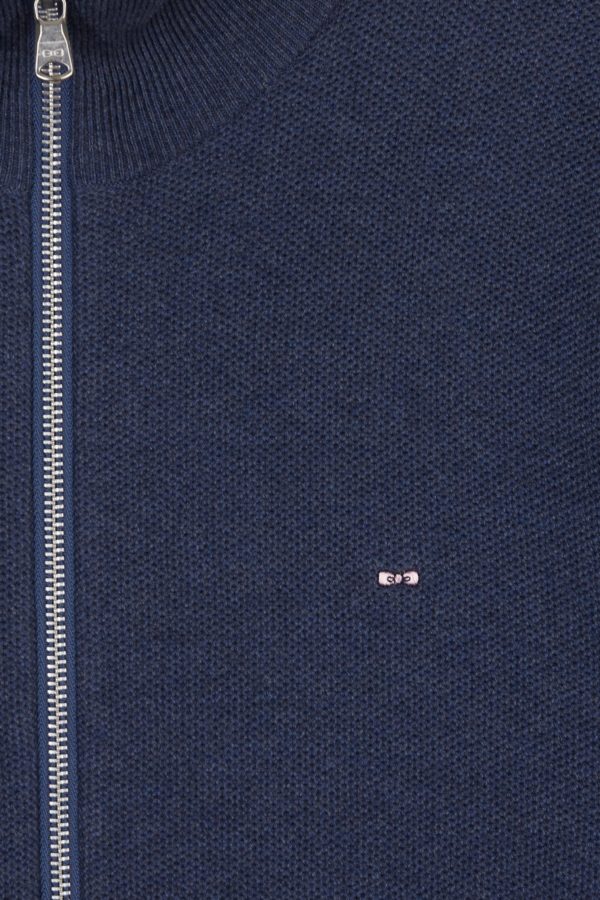 Cardigan Zippé En Coton Nid D'abeille Marine Coupe Droite Eden Park – Image 5