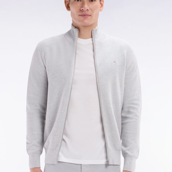 Cardigan Zippé En Coton Nid D'abeille Gris Coupe Droite Eden Park