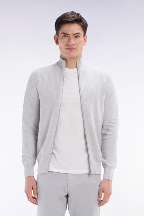 Cardigan Zippé En Coton Nid D'abeille Gris Coupe Droite Eden Park