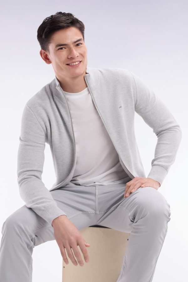 Cardigan Zippé En Coton Nid D'abeille Gris Coupe Droite Eden Park – Image 2
