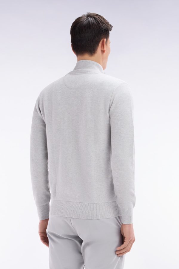 Cardigan Zippé En Coton Nid D'abeille Gris Coupe Droite Eden Park – Image 3