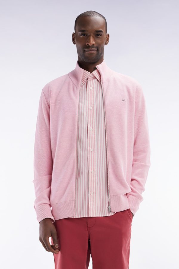 Cardigan Zippé En Coton Nid D'abeille Rose Coupe Droite Eden Park