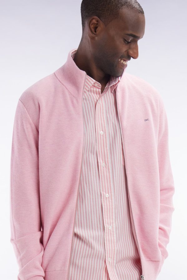 Cardigan Zippé En Coton Nid D'abeille Rose Coupe Droite Eden Park – Image 2