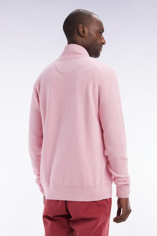 Cardigan Zippé En Coton Nid D'abeille Rose Coupe Droite Eden Park – Image 3